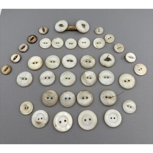 Antique Shell & Bone Buttons Lot – Mother of Pearl‎ Toggle ~35pcs Late 1800s